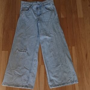 Zara Light Blue Wide-Leg Distressed Jeans Size 11/12